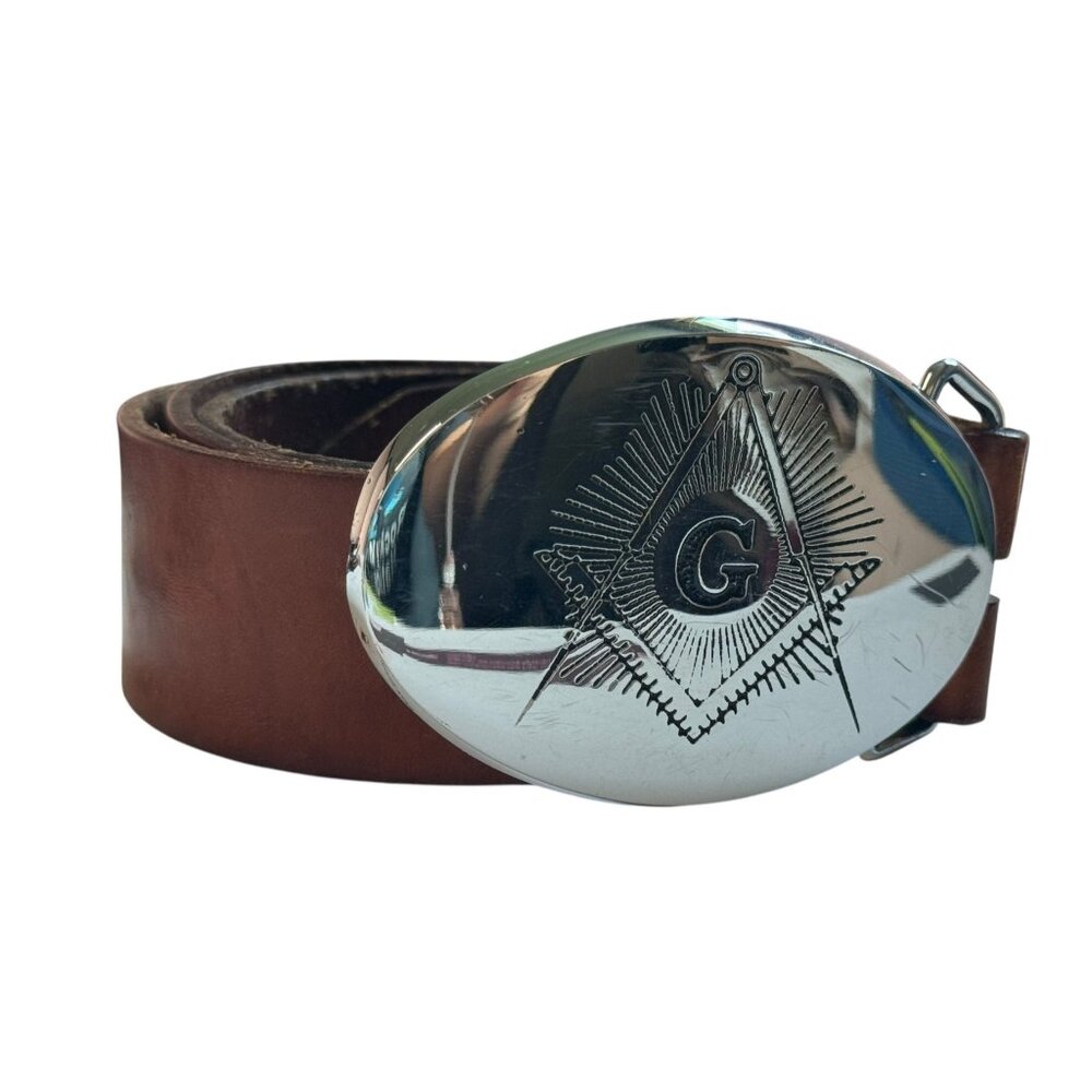 Levi Leather Belt with‎ Solid Brass Masonic Freemasons Belt Buckle